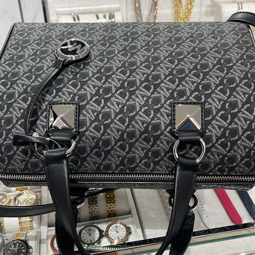 MICHAEL KORS Grayson Medium Metallic Empire Monogram Satchel NWT